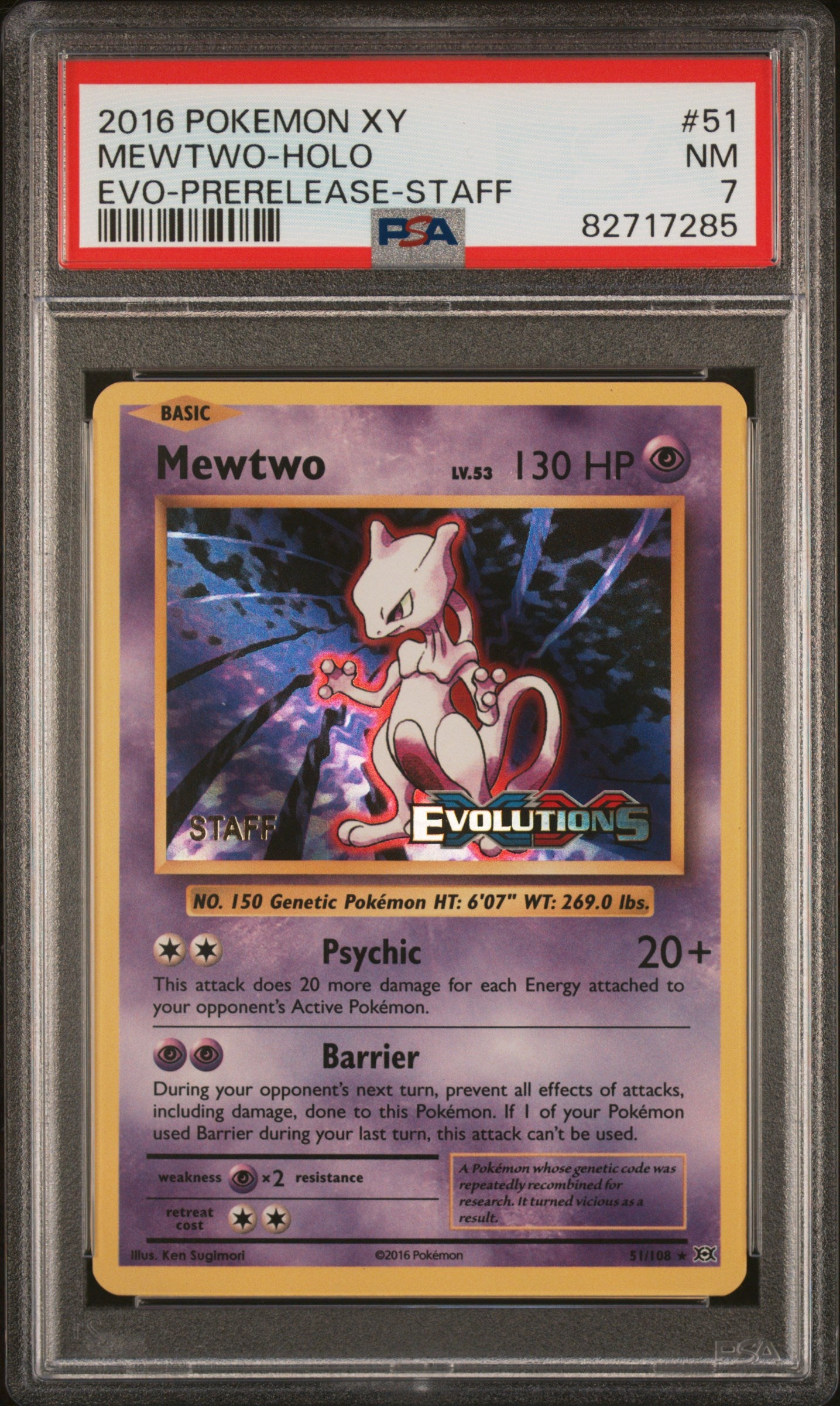 PSA 7 NM Mewtwo - Evolutions Prerelease Staff Holo Rare Promo 51/108