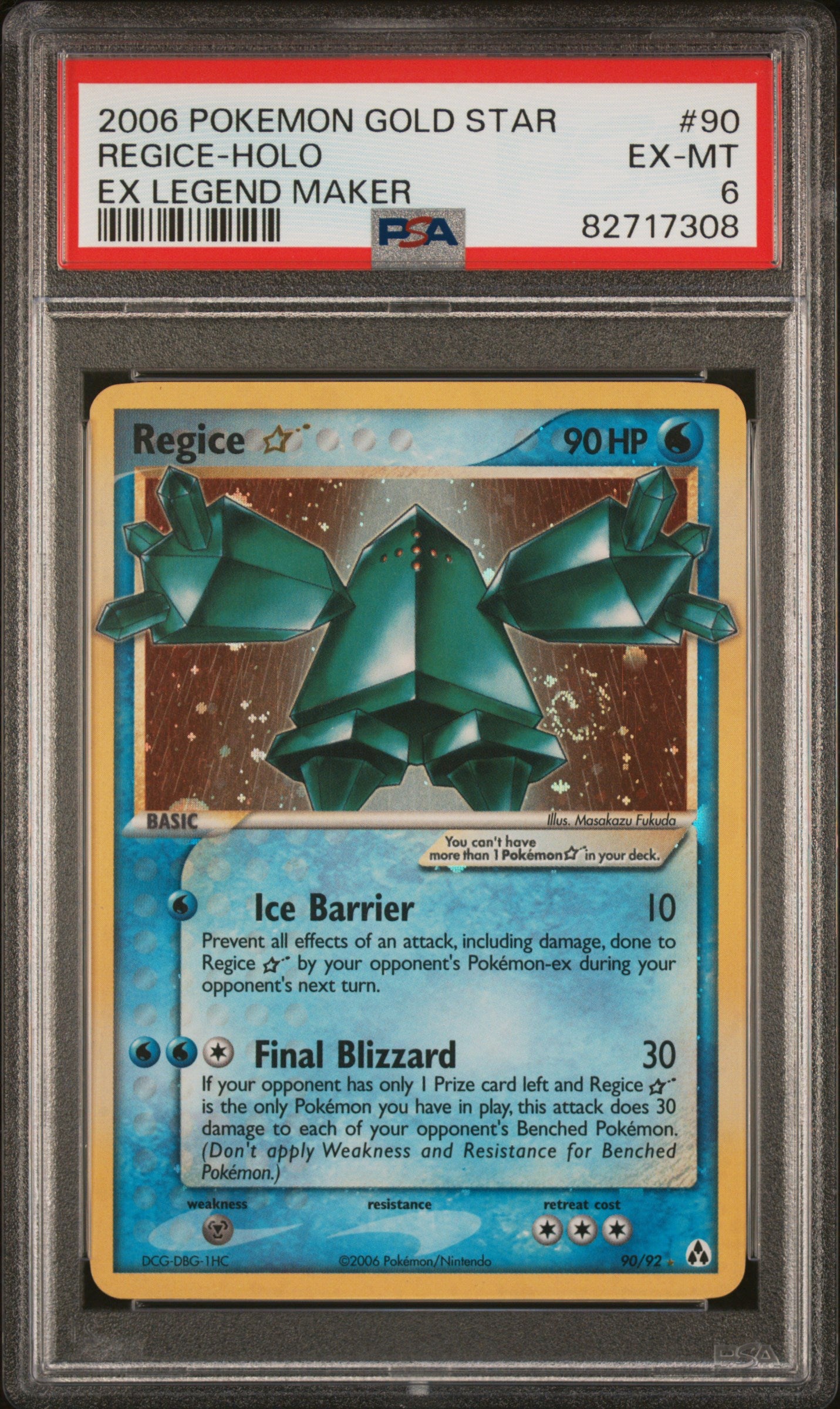 PSA 6 EX-MT Regice Gold Star - Legend Maker Holo 90/92