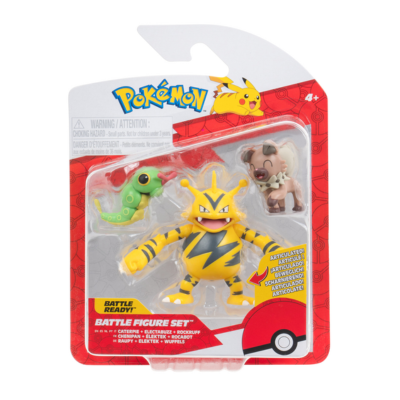 Pokemon Battle Figure Set - Electabuzz, Caterpie & Rockruff