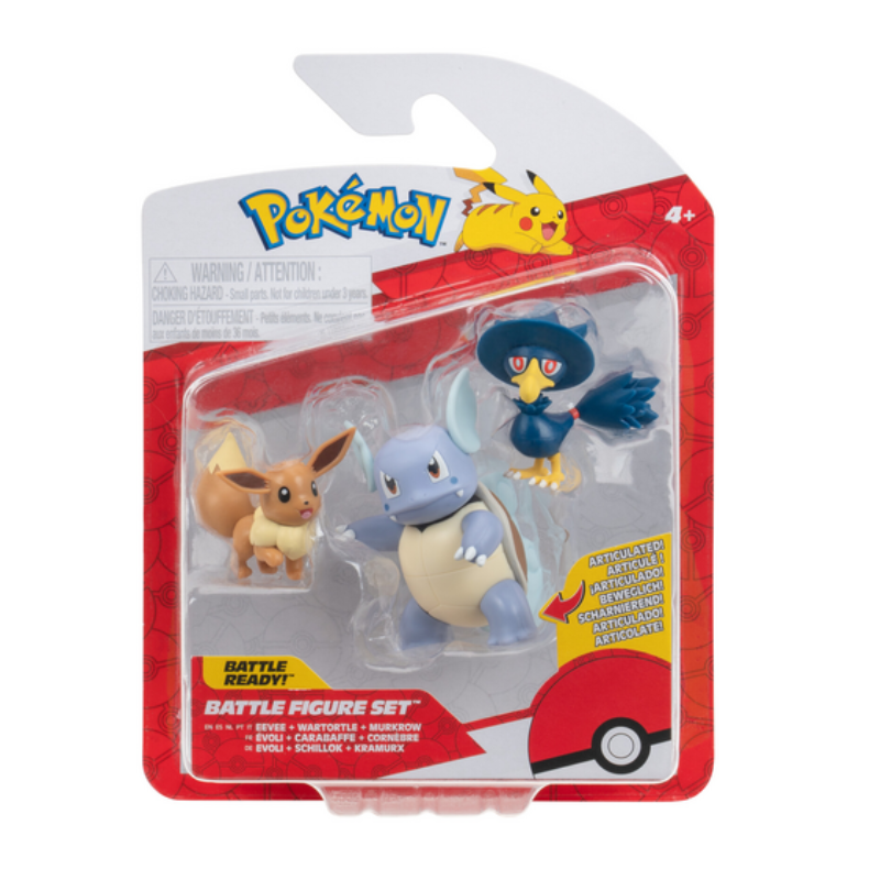 Pokemon Battle Figure Set - Wartortle, Eevee & Murkrow