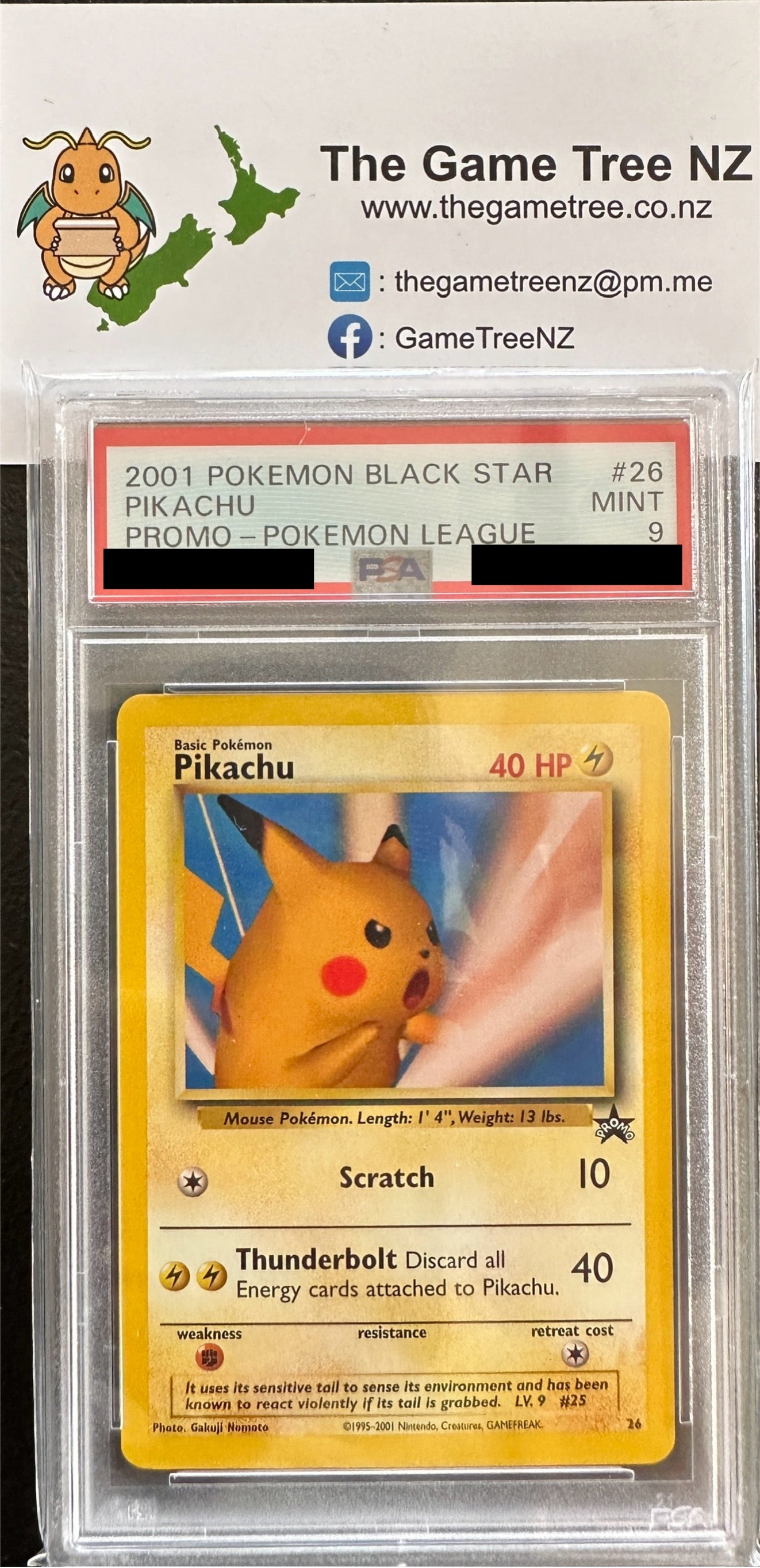 PSA 9 MINT Pikachu (SNAP) - WotC Black Star Promo 26 The Game Tree NZ PSA 9 MINT Pikachu (SNAP) - WotC Black Star Promo 26 The Game Tree NZ