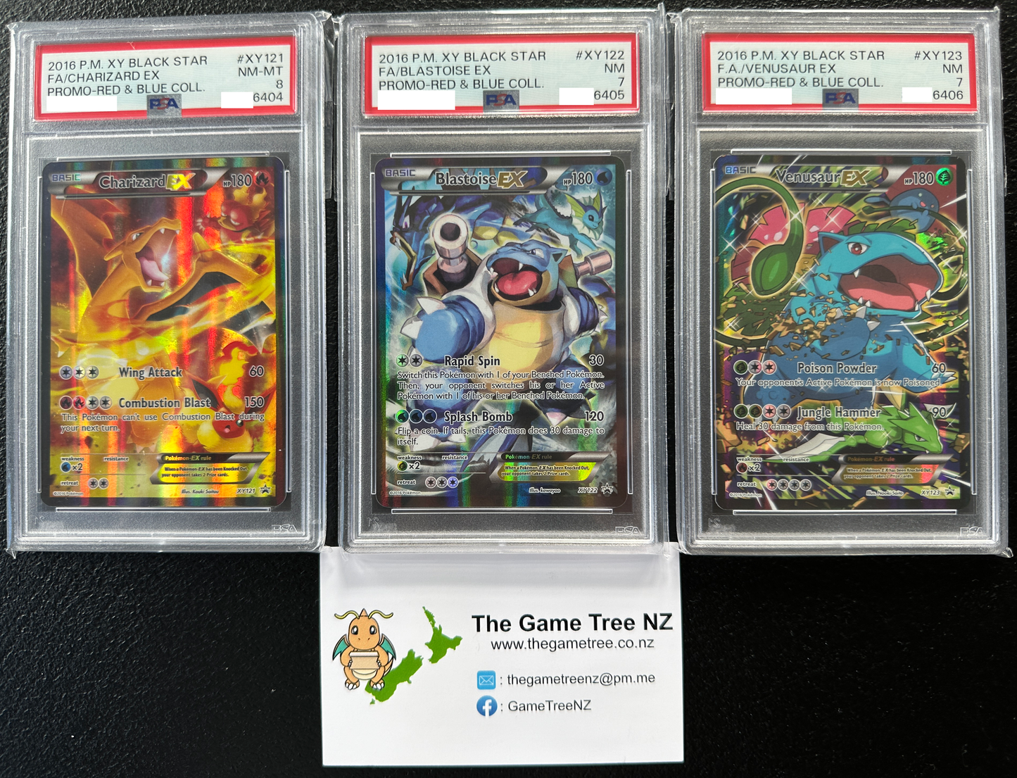 **Sequential Slabs!** PSA 8, 7, & 7 Charizard EX, Blastoise EX & Venusaur EX - Red & Blue Collection XY Promos Alternate Art Holo XY121, XY122, XY123 (Copy)