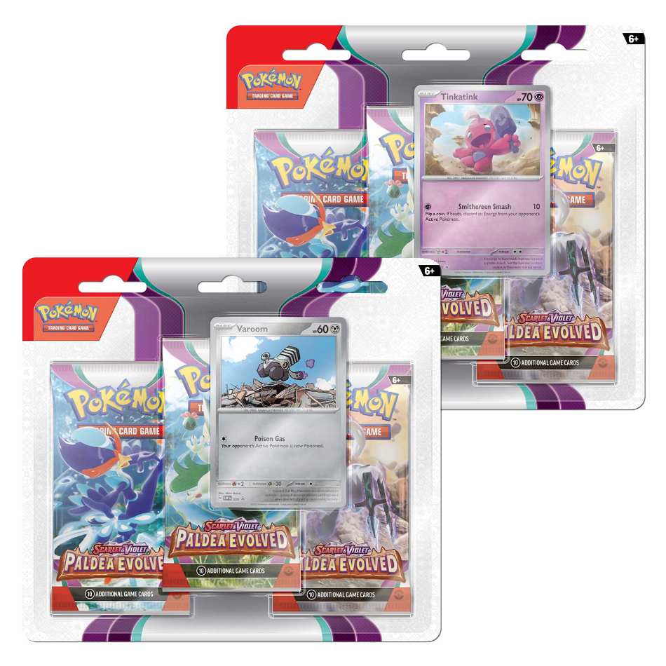 Paldea Evolved 3x Booster Pack Blister with either Varoom/Tinkatink Promo