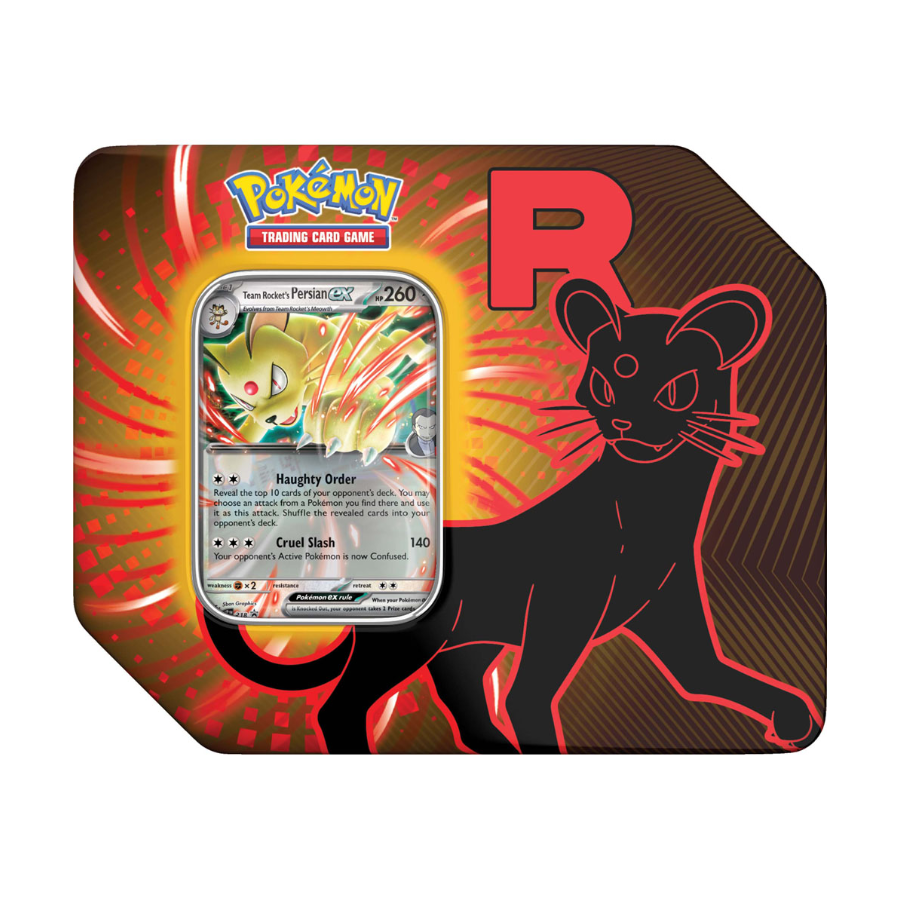 Team Rocket Tins featuring Team Rocket's Mewtwo ex, Nidoking ex or Persian ex