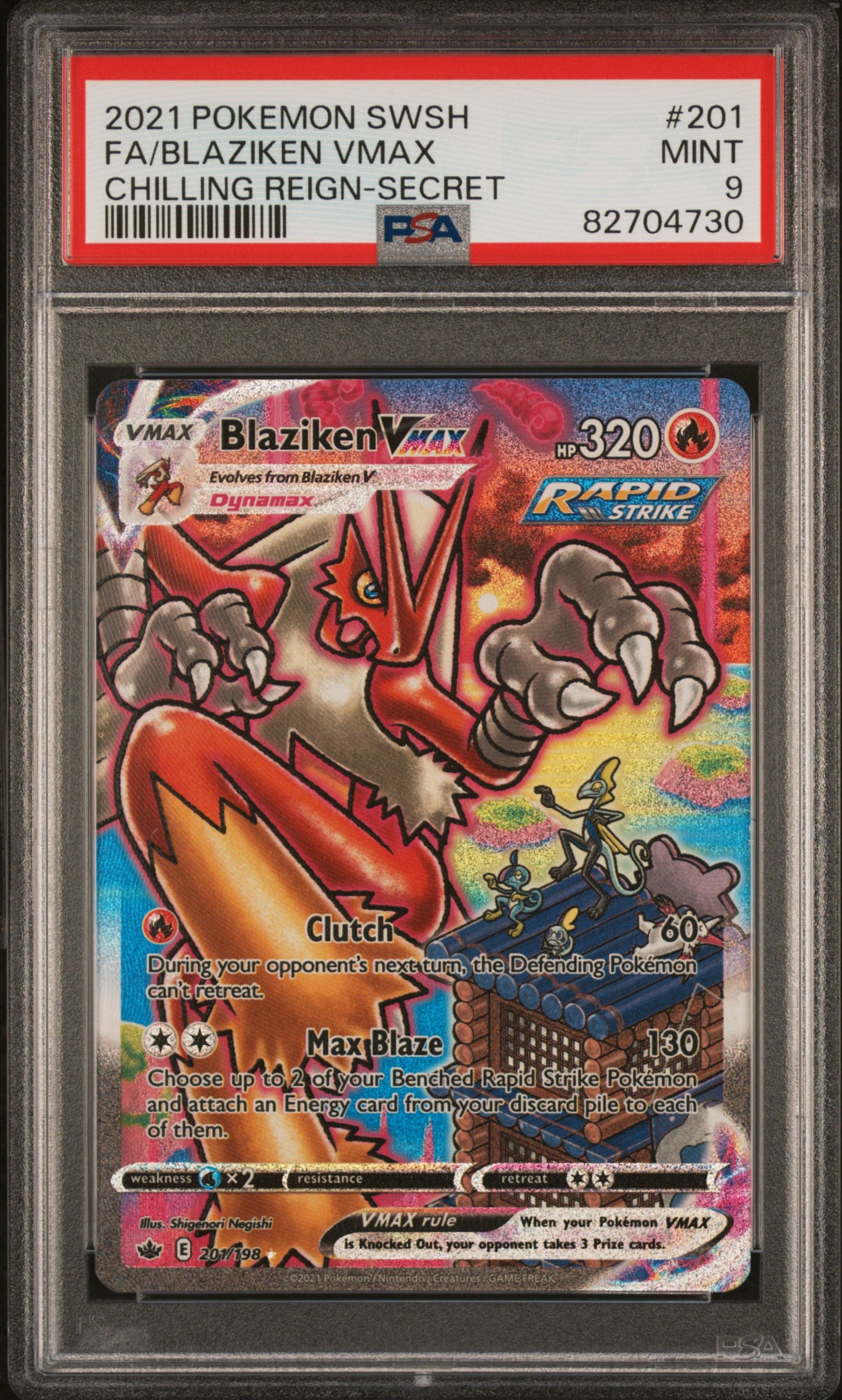 PSA 9 MINT Blaziken VMAX - Chilling Reign Secret Alt. Art 201/198