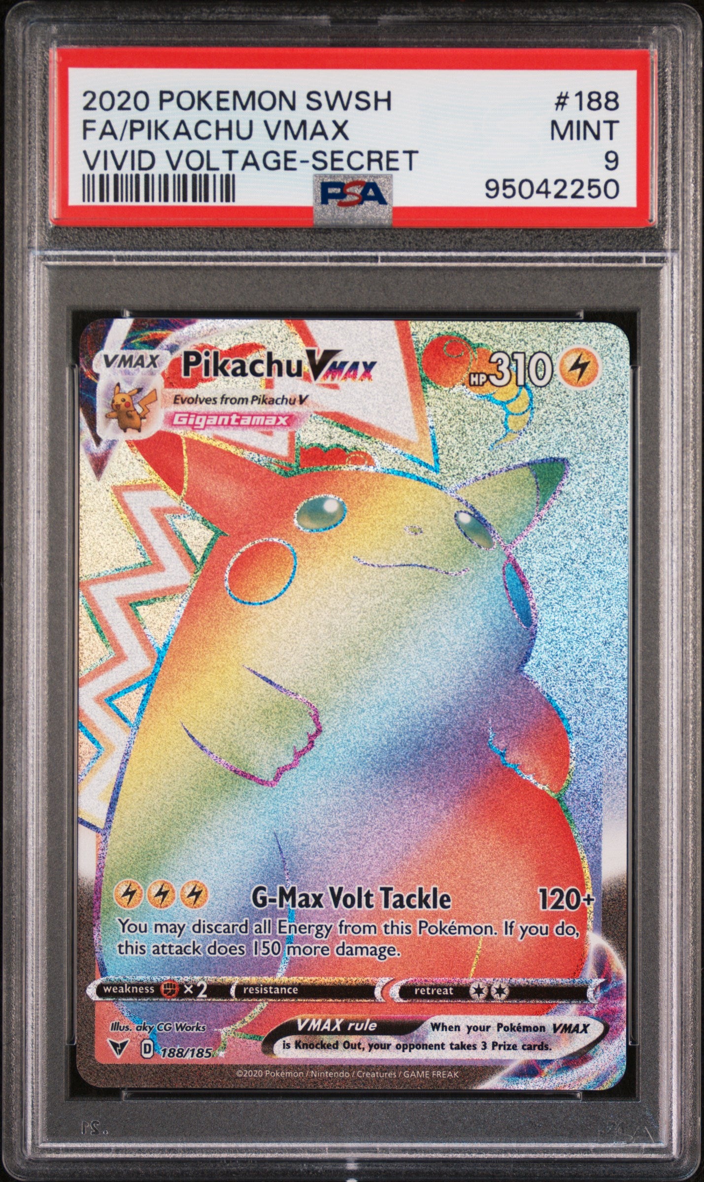 PSA 9 MINT Pikachu VMAX - Vivid Voltage Rainbow Secret Rare 188/185