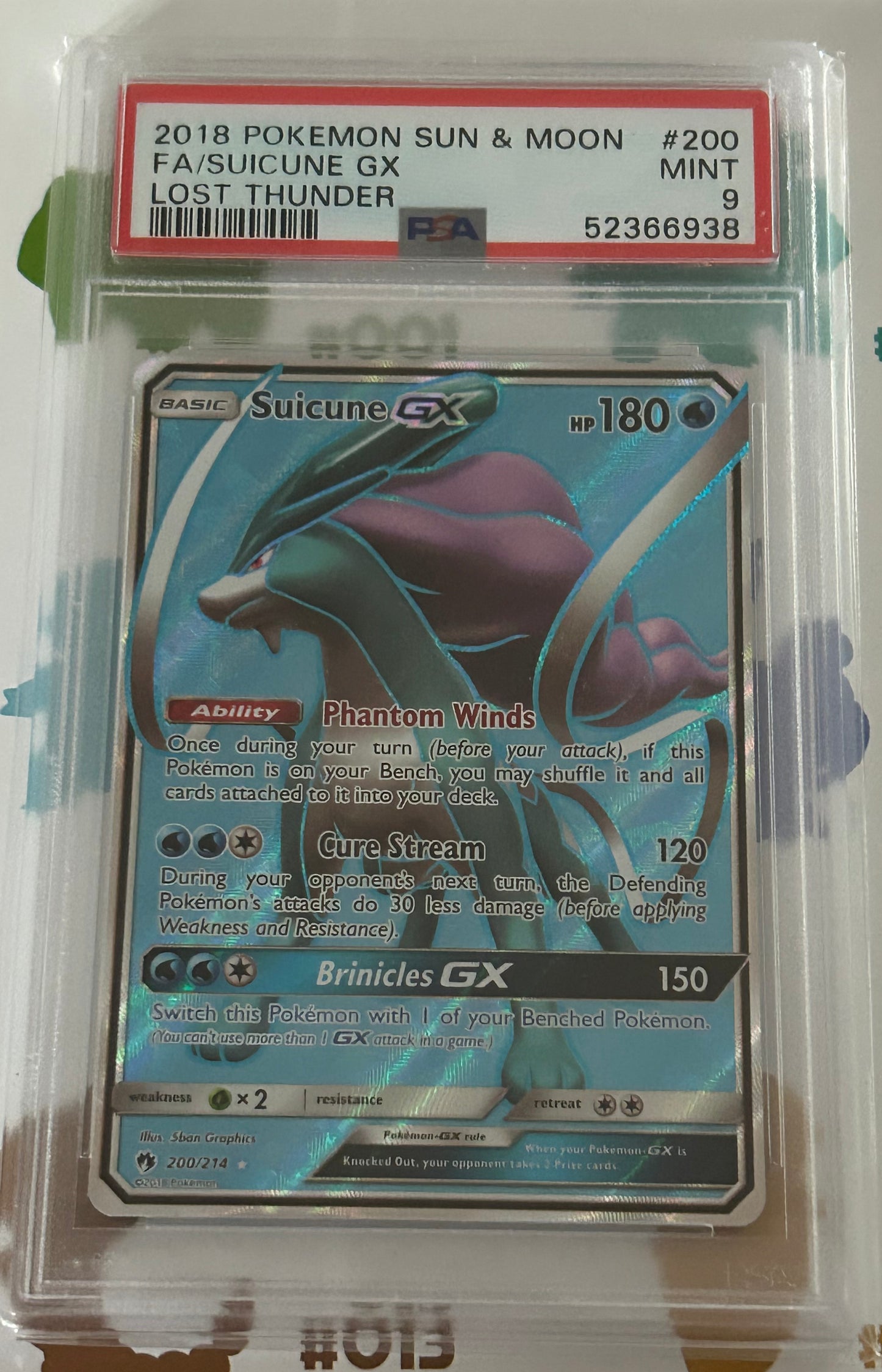 PSA 9 MINT Suicune GX - Lost Thunder Full Art Holo 200/214