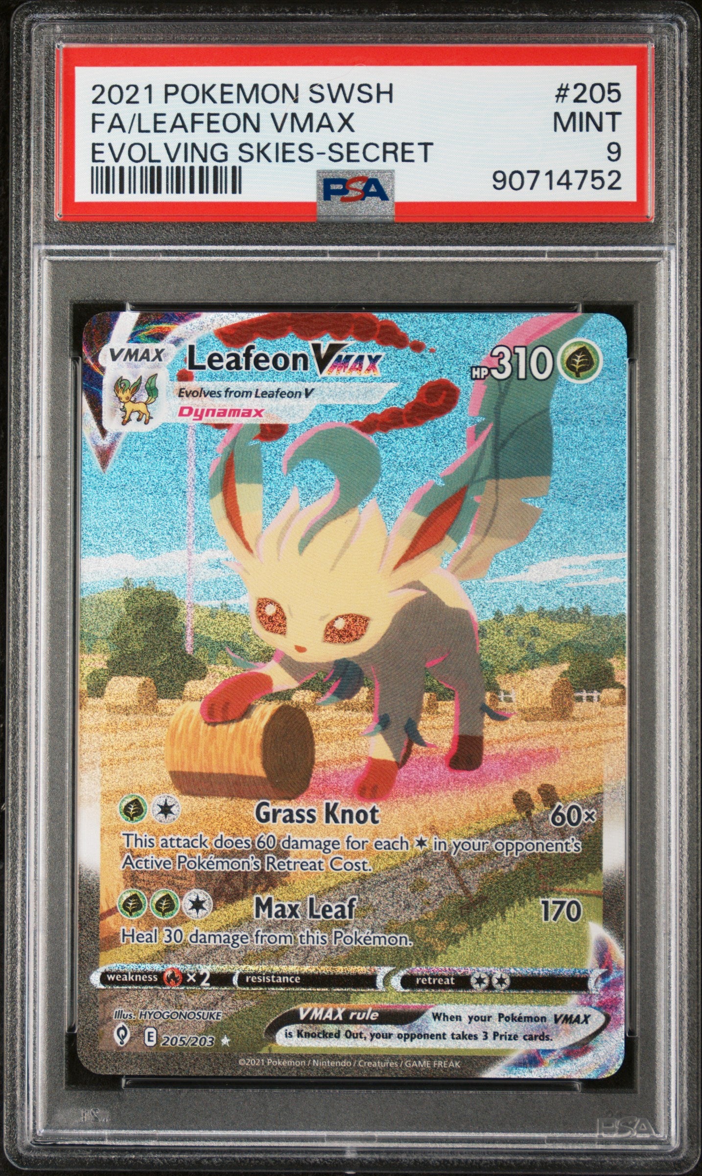 PSA 9 MINT Leafeon VMAX - Evolving Skies Secret Alternate Art 205/203
