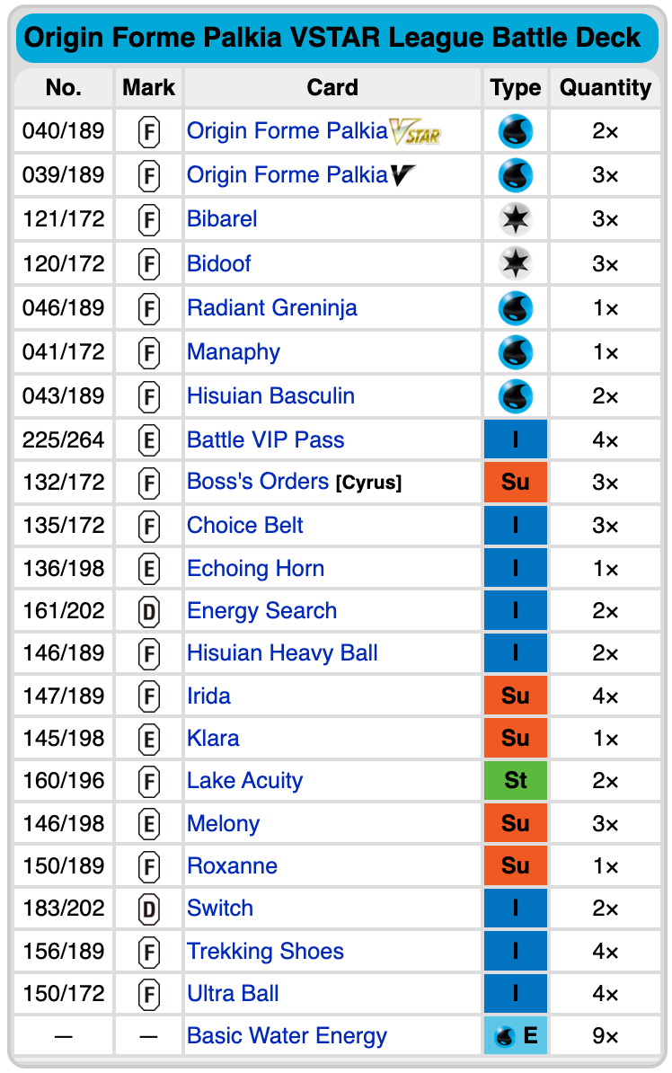 CLEARANCE! Origin Forme Palkia League Battle Deck
