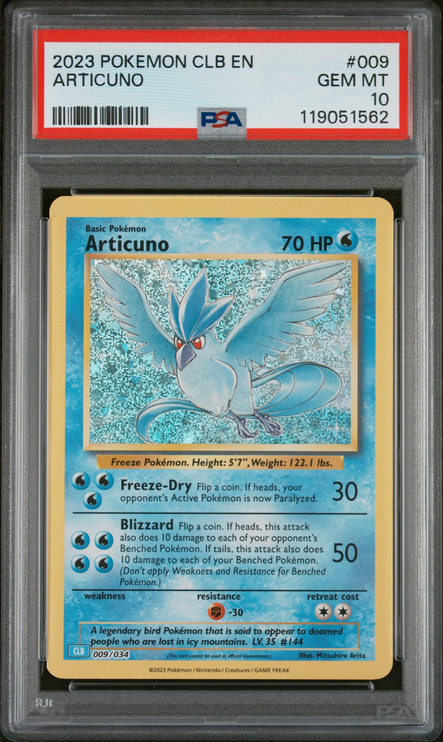 PSA 10 GEM MT Articuno - Trading Card Game Classic CLB Holo 009/034
