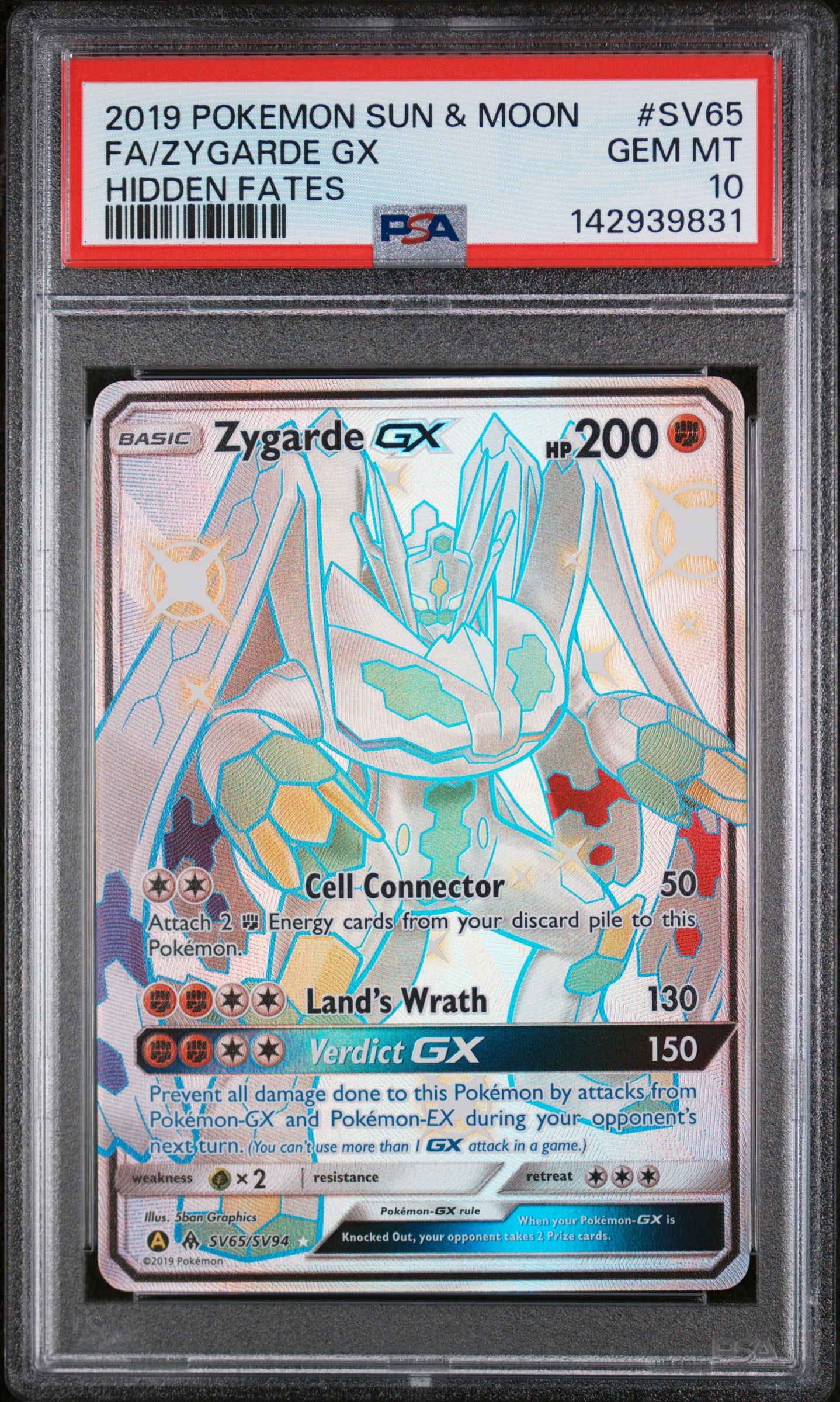 PSA 10 GEM MT Zygarde ex - Hidden Fates Shiny Vault Holo SV65