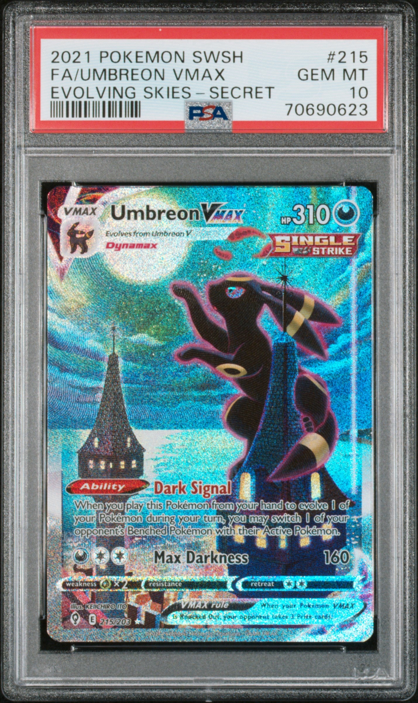 PSA 10 GEM MT Umbreon VMAX - Evolving Skies Alternate Art 215/203 "Moonbreon"