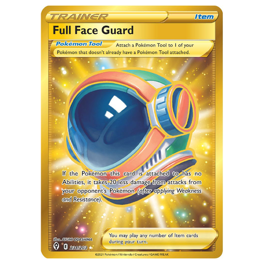 Full Face Guard - Evolving Skies - 231/203 - Holo Gold Secret Rare