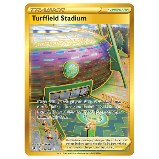Turffield Stadium - Evolving Skies - 234/203 - Holo Gold Secret Rare