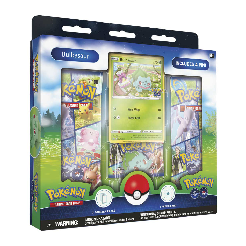 Pokemon Go Pin Collection featuring Bulbasaur, Charmander or Squirtle