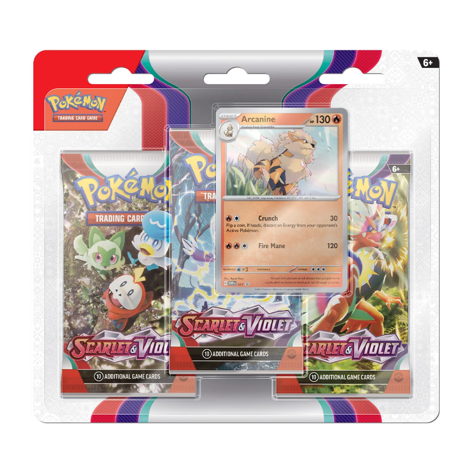 Scarlet & Violet 3x Booster Pack Blister with either Arcanine/Dondozo Promo