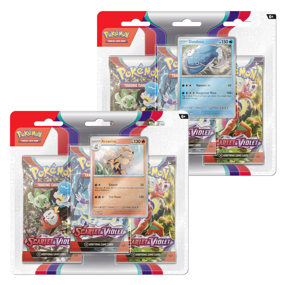 Scarlet & Violet 3x Booster Pack Blister with either Arcanine/Dondozo Promo