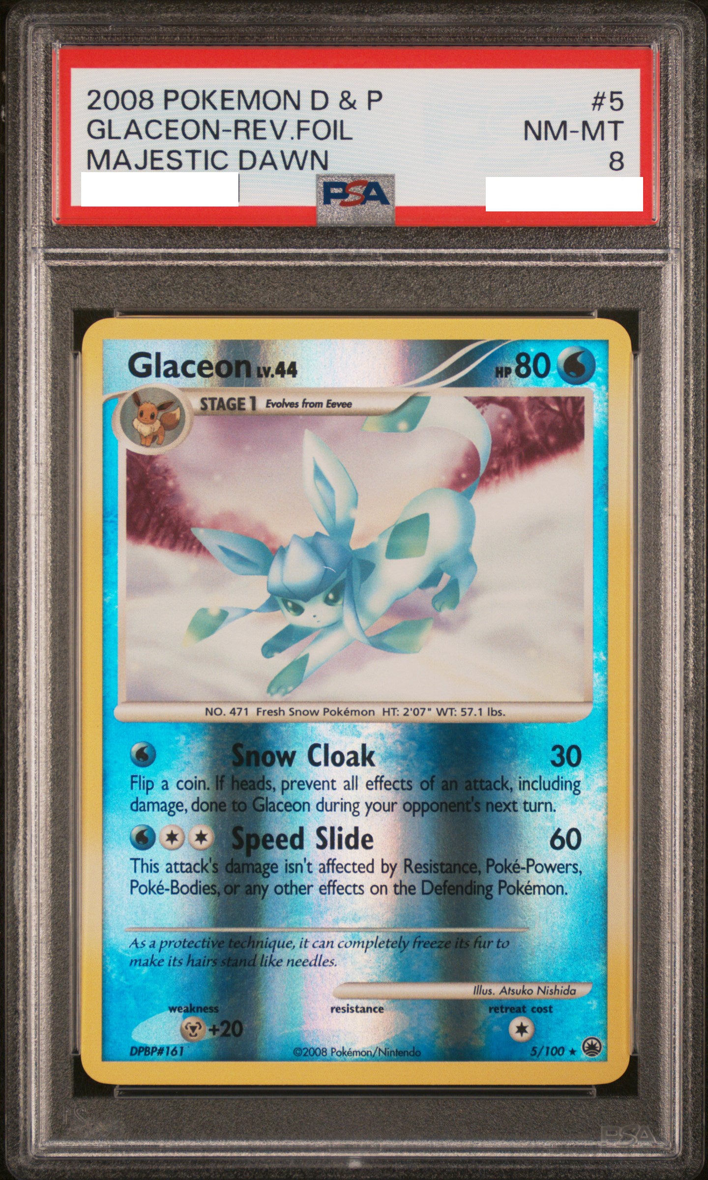 PSA 8 NM-MT Glaceon - Majestic Dawn Reverse Holo Rare 5/100