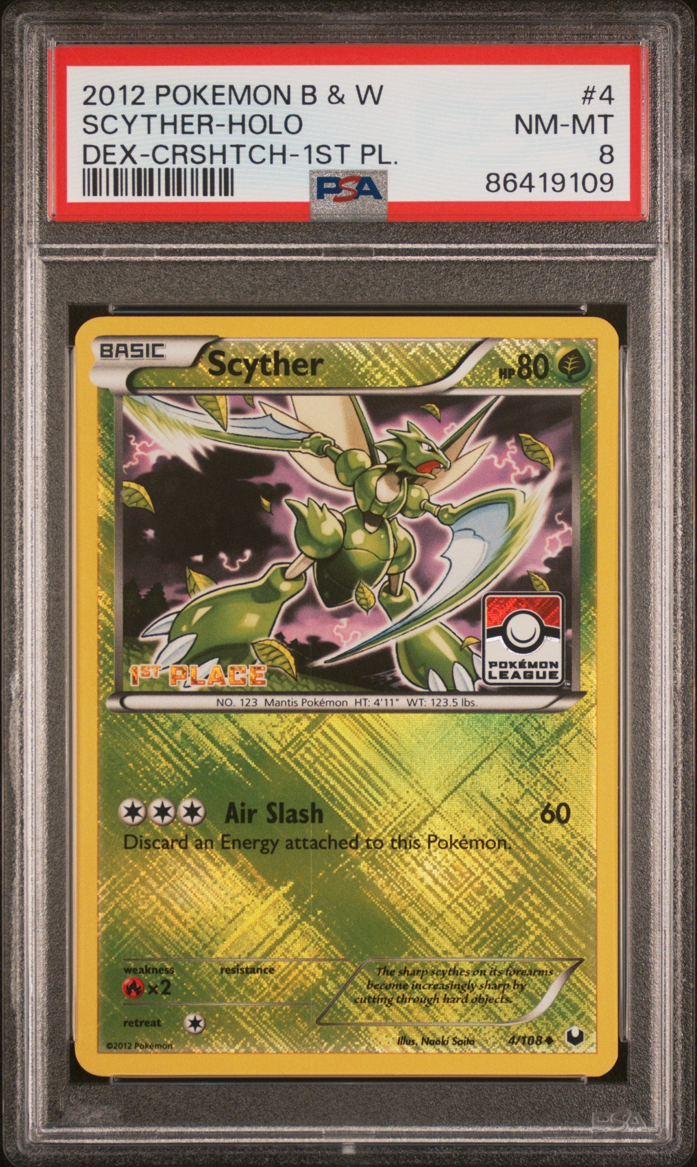 PSA 8 NM-MT Scyther *1ST PLACE* - Dark Explorers / Pokemon League Promo Crosshatch 4/108