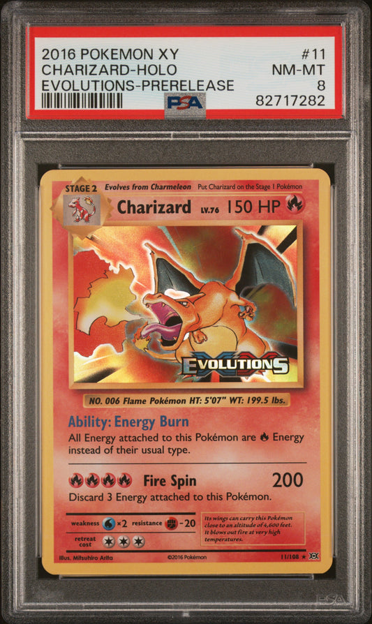 PSA 8 NM-MT Charizard - Evolutions Prerelease Holo Rare 11/108