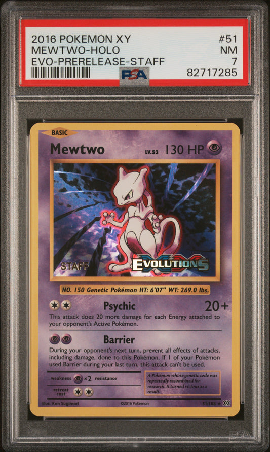 PSA 7 NM Mewtwo - Evolutions Prerelease Staff Holo Rare Promo 51/108
