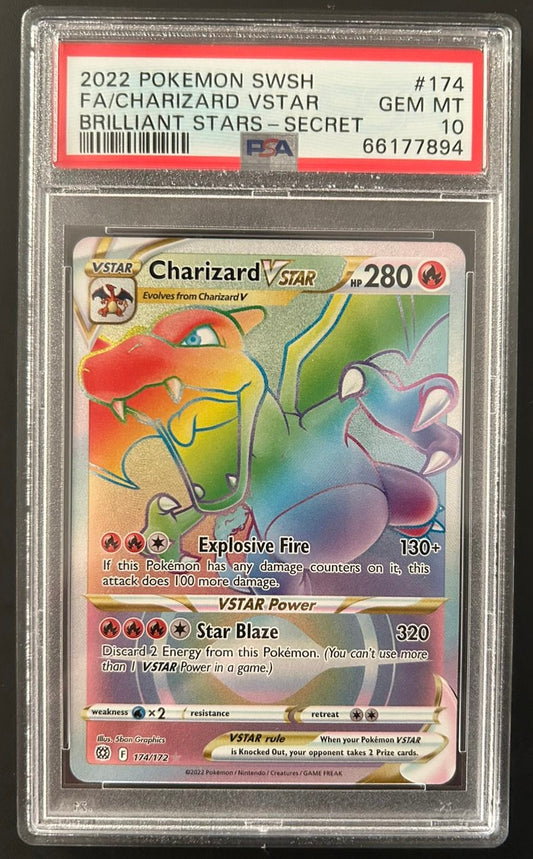 PSA 10 GEM MT Charizard VSTAR - Brilliant Stars - Secret Rainbow 174/172