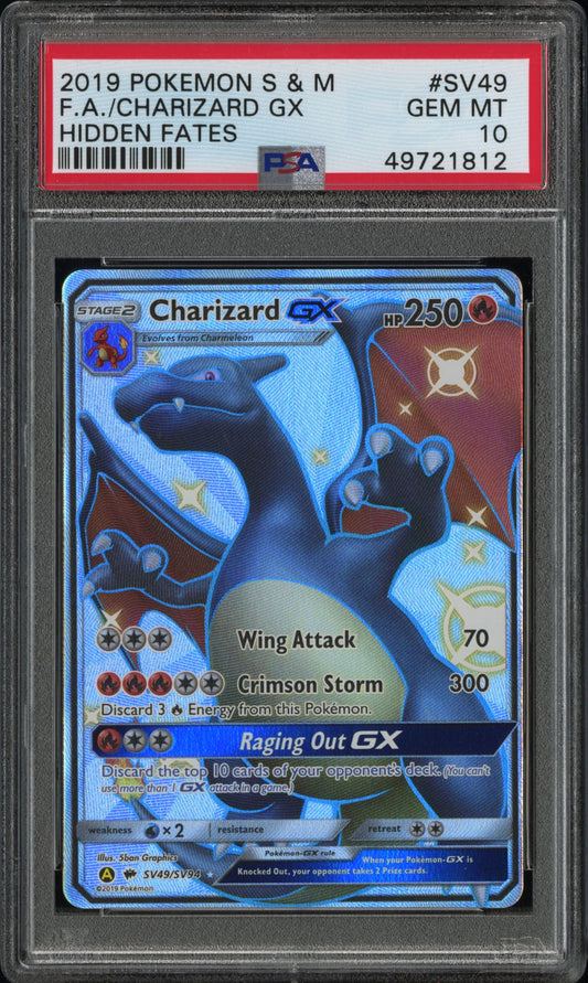 PSA 10 GEM MT Charizard GX - Hidden Fates Shiny Vault SV49/SV94