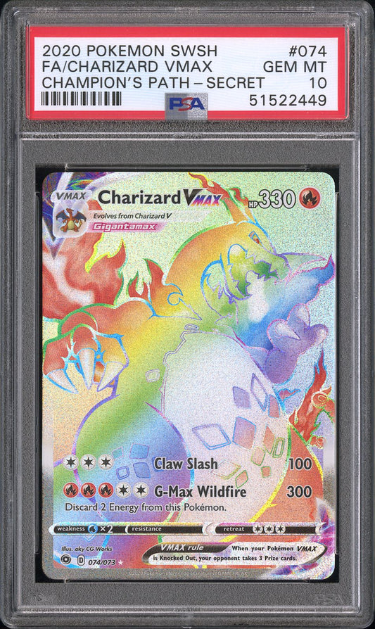 PSA 10 GEM MT Charizard VMAX - Champion's Path Secret Rainbow 074/073