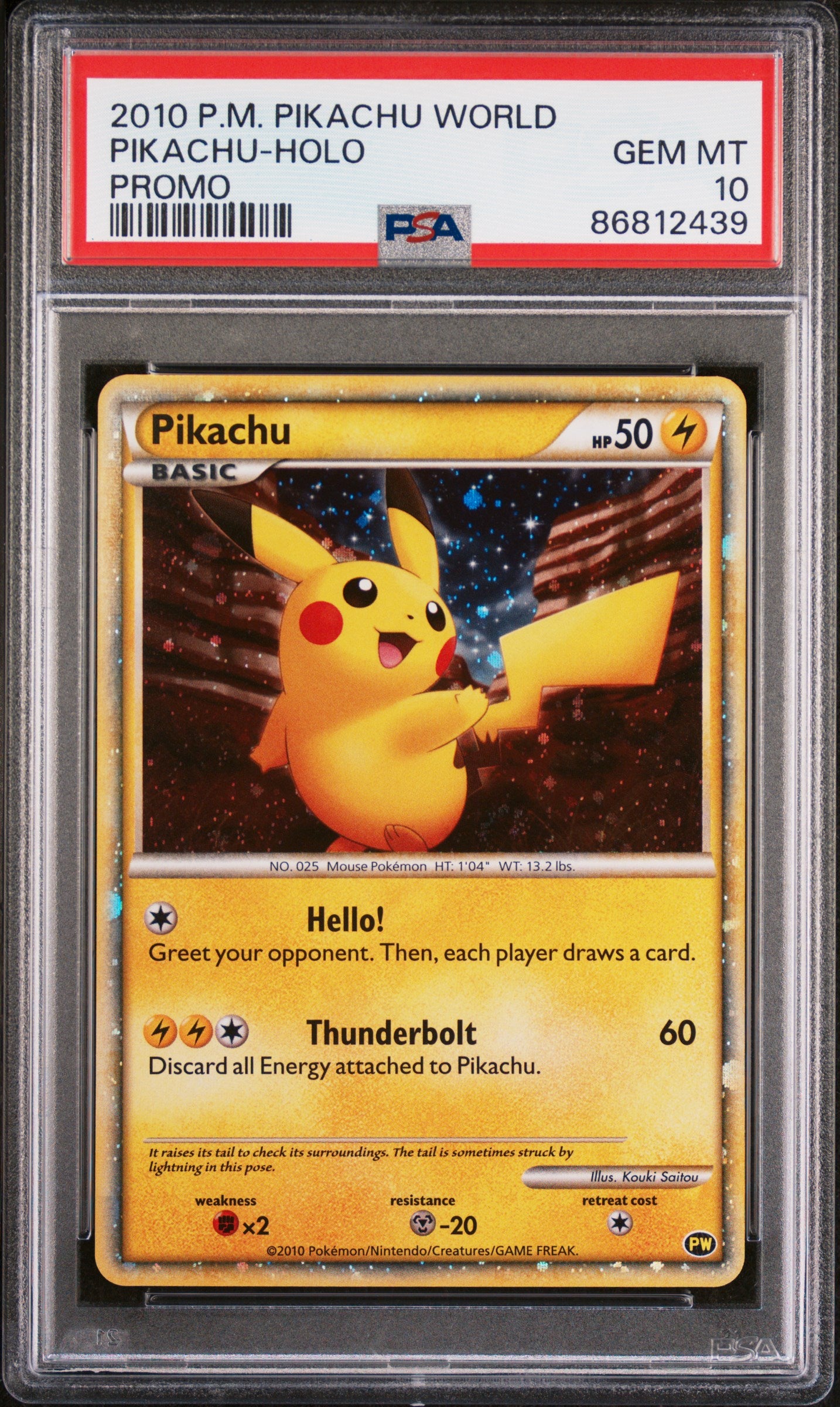 PSA 10 GEM MT Pikachu - Pikachu World Collection 2010 Holo Promo *English*