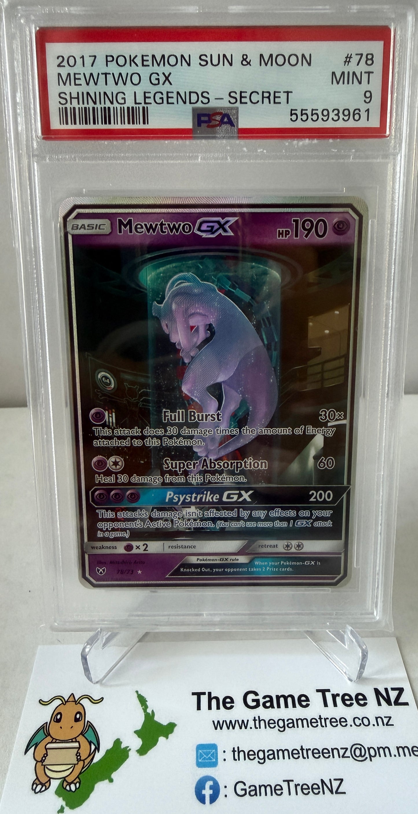 PSA 9 MINT Mewtwo GX - Shining Legends Secret 78/73 "Mewtube" *NOT SOLD OUT*
