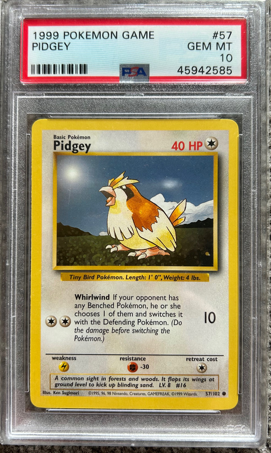 PSA 10 GEM MT Pidgey - Base Set Common 57/102