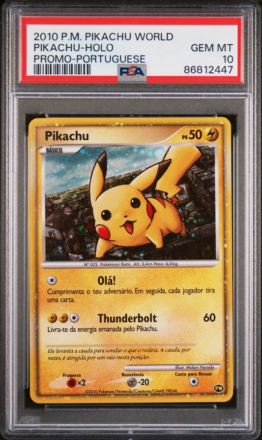 PSA 10 GEM MT Pikachu - Pikachu World Collection 2010 Holo Promo *Portuguese*