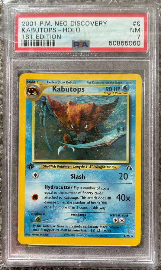 PSA 7 NM Kabutops *1ST EDITION* - Neo Discovery Holo Rare 6/75