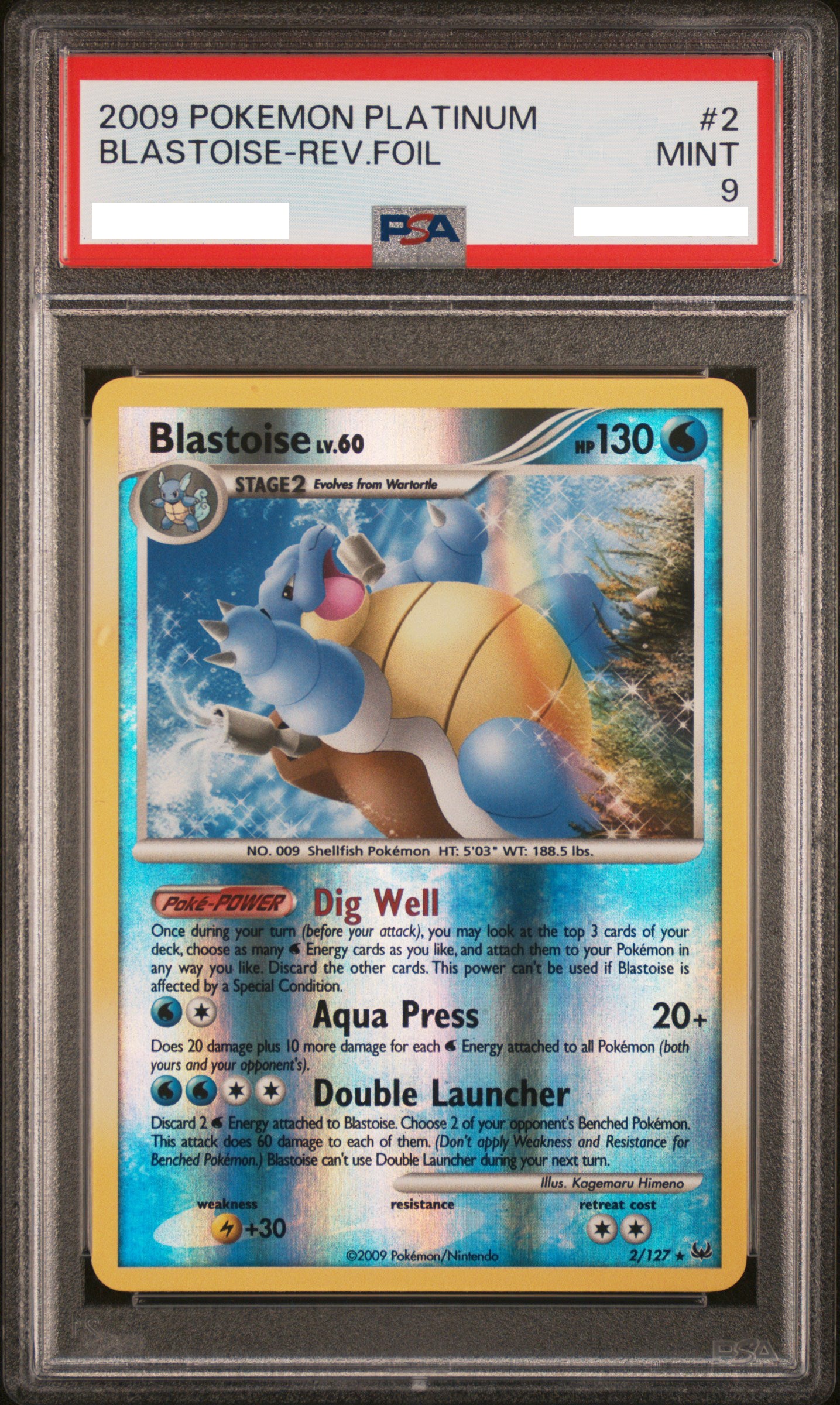 PSA 9 MINT Blastoise - Platinum Reverse Holo Rare 2/127