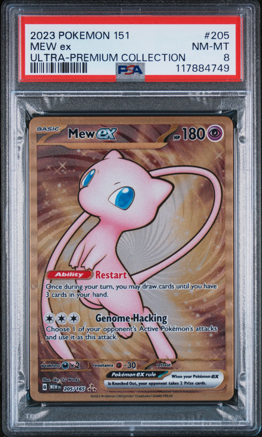 PSA 8 NM-MT Mew EX - 151 UPC *METAL* Gold Promo 205/165