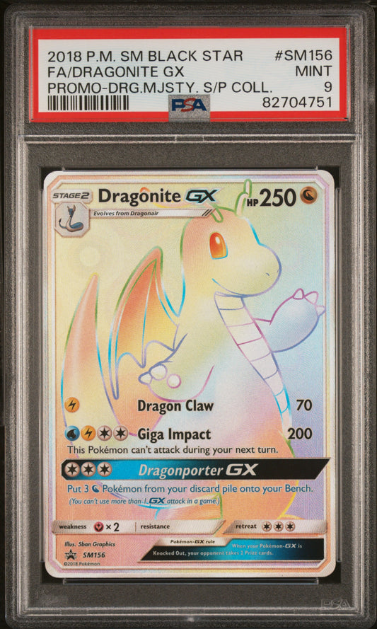 PSA 9 MINT Dragonite GX - SM Promo Rainbow Holo SM156