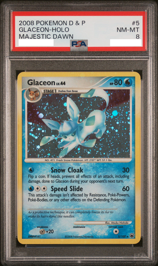 PSA 8 NM-MT Glaceon - Majestic Dawn Holo Rare 5/100