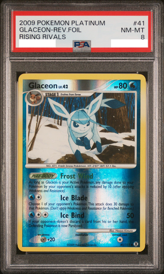PSA 8 NM-MT Glaceon - Rising Rivals Reverse Holo 41/111