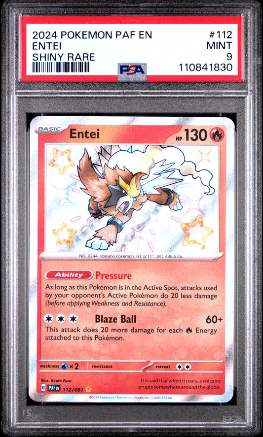 PSA 9 MINT Entei - Paldean Fates Shiny Rare Holo 112/091
