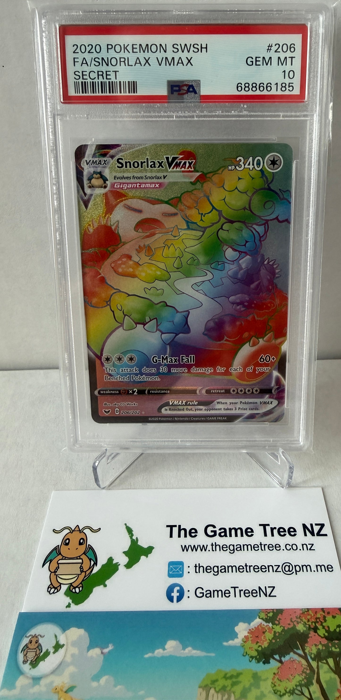 PSA 10 GEM MT Snorlax VMAX - Sword & Shield Secret Rainbow 206/202