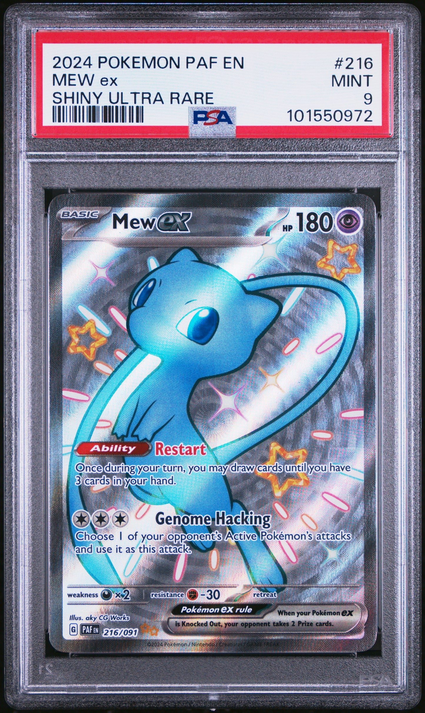 PSA 9 MINT Mew ex - Paldean Fates Shiny Ultra Rare 216/091