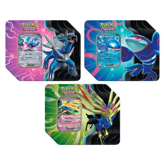 Azure Legends Tins featuring Dialga ex, Kyogre ex or Xerneas ex