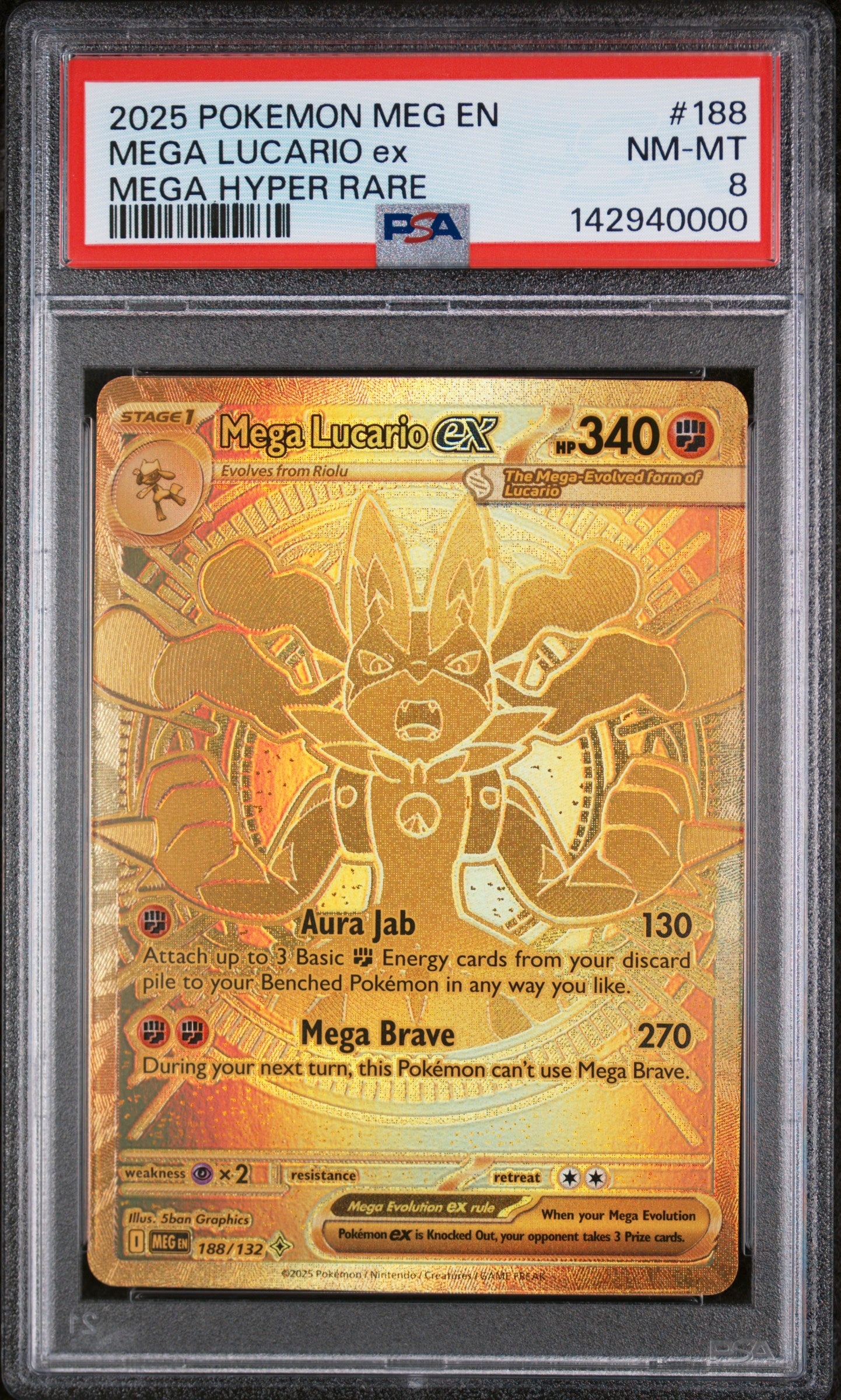 PSA 8 NM-MT Mega Lucario ex - Mega Evolution Mega Hyper Rare 188/132