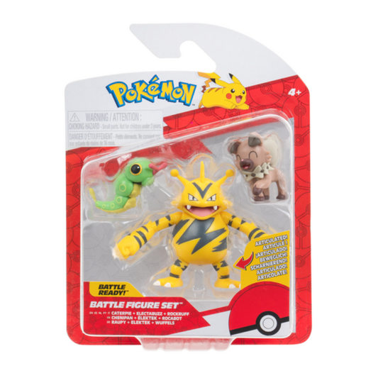 Pokemon Battle Figure Set - Electabuzz, Caterpie & Rockruff