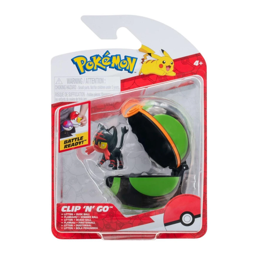 Clip N Go Poke Ball Figure - Litten & Dusk Ball