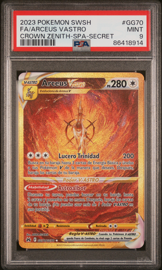 PSA 9 MINT Arceus VASTRO - Crown Zenith Galarian Gallery GOLD Holo GG70/GG70 *SPANISH*
