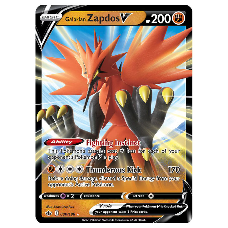 Galarian Zapdos V - Chilling Reign - 080/198 - Holo Ultra Rare