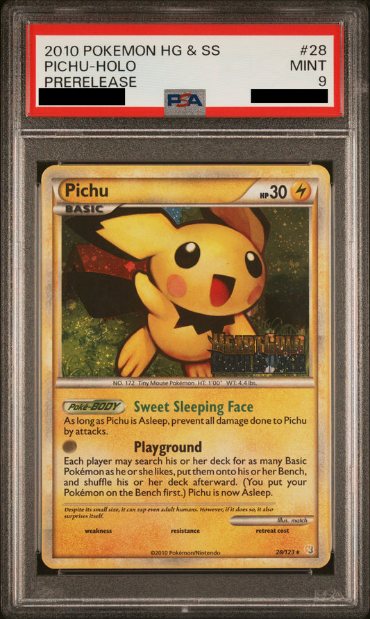 PSA 9 MINT Pichu - HeartGold & SoulSilver Prerelease Promo Holo 28/123