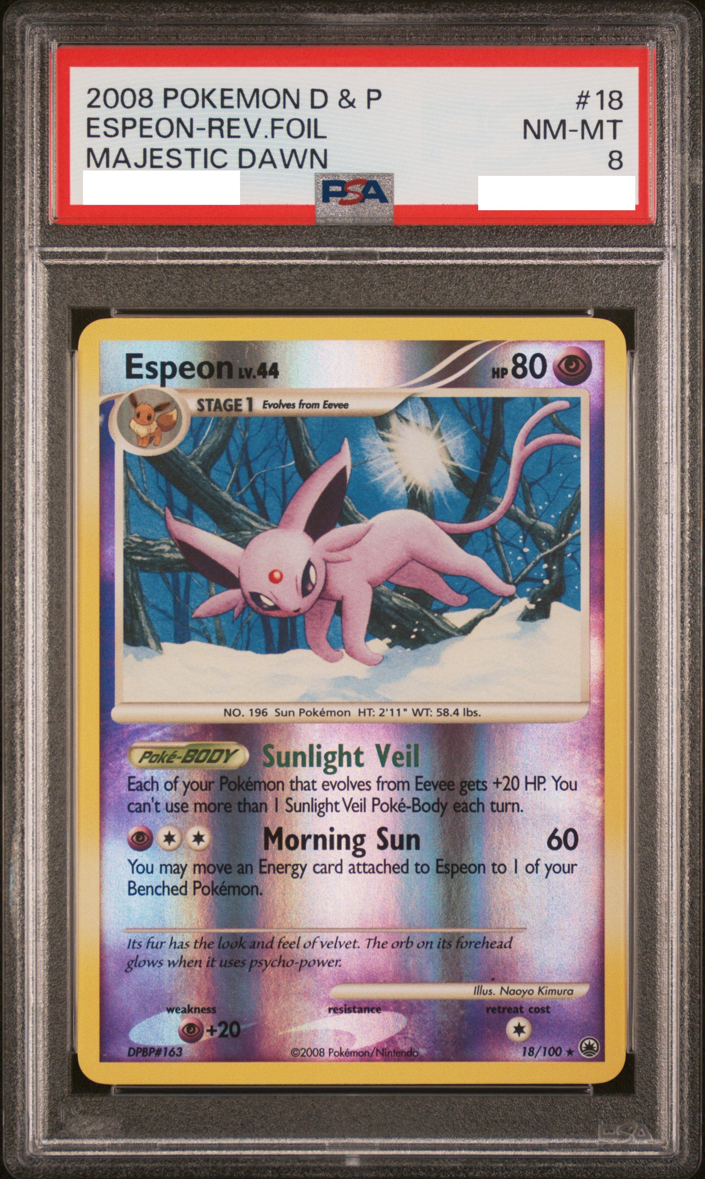 PSA 8 NM-MT Espeon - Majestic Dawn Reverse Holo Rare 18/100