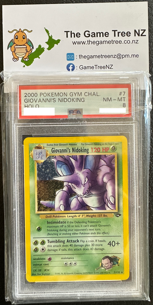 PSA 8 NM-MT Giovanni's Nidoking - Gym Challenge 7/132 Holo